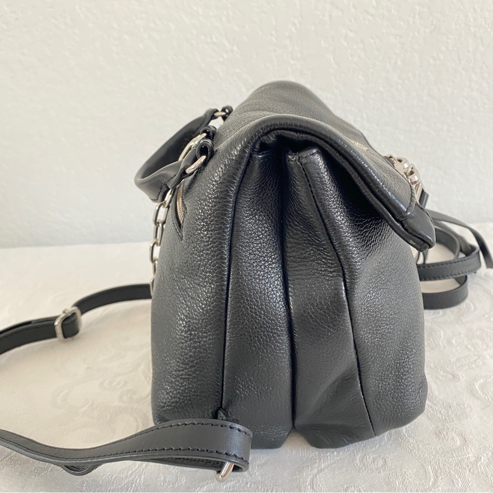 Black Leather Mini Backpack With Silver Details - image 6
